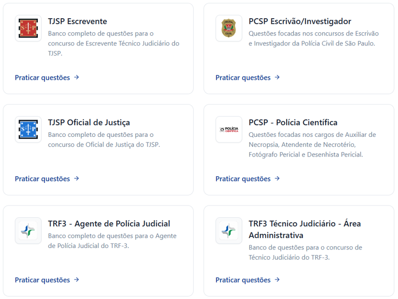 Trilhas de questões disponíveis no Aprove Questões