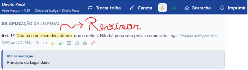 Exemplo do VadeMecum Inteligente com marcação e anotação